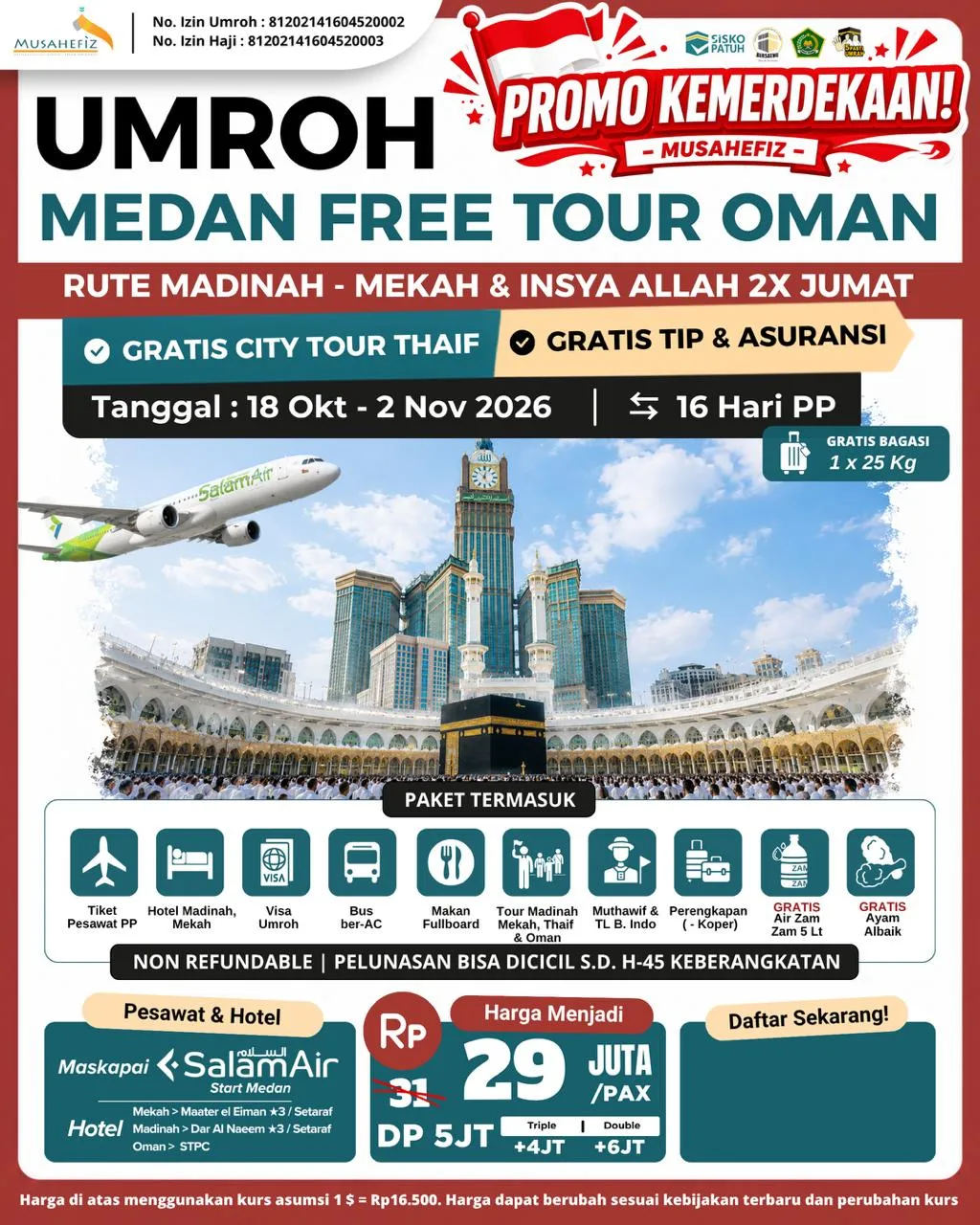 Umroh Hemat 2 kali Jumat, Start Medan 18 Oktober 2026