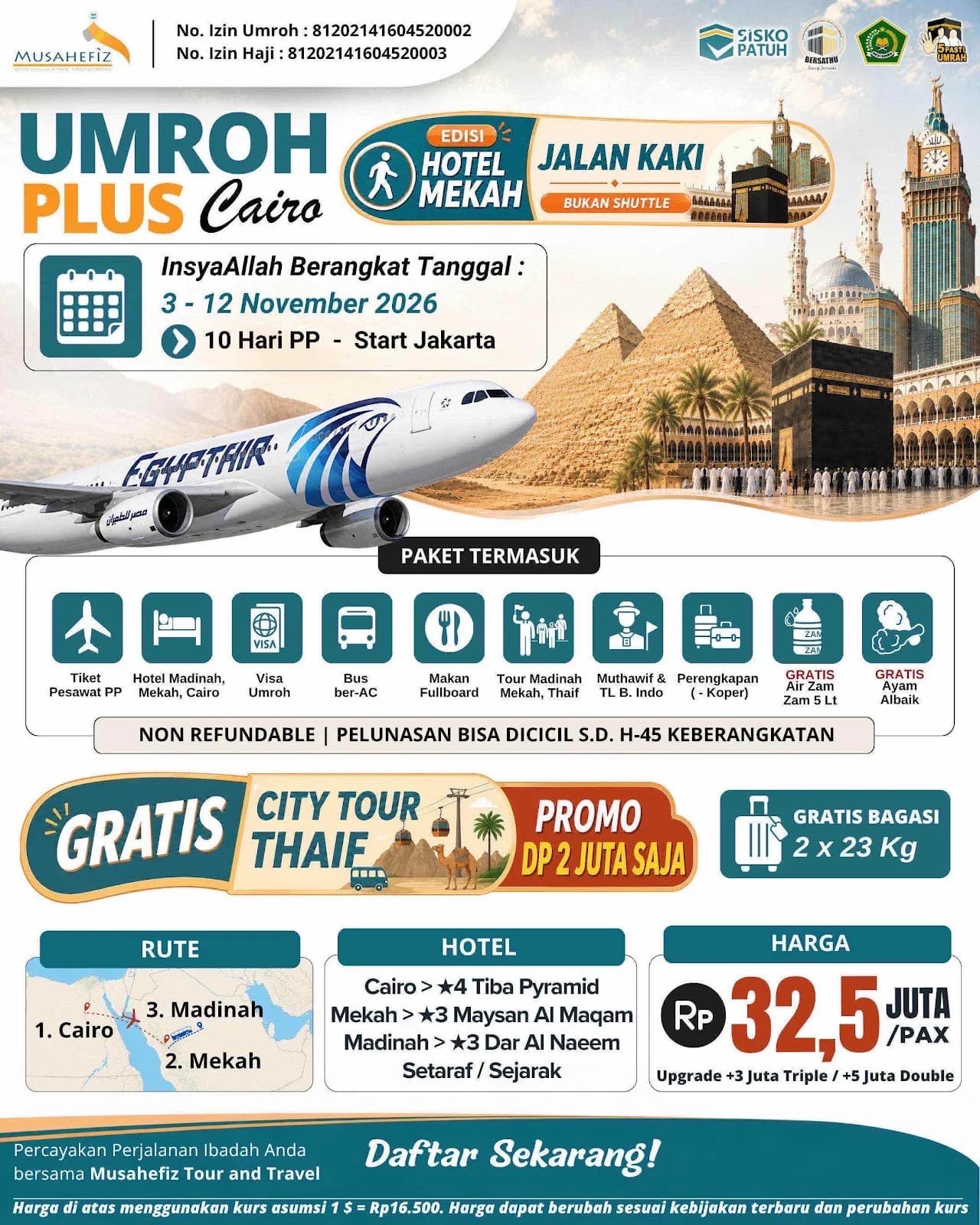 Umroh plus Cairo, Hotel Mekah Jalan Kaki, 3 November 2026