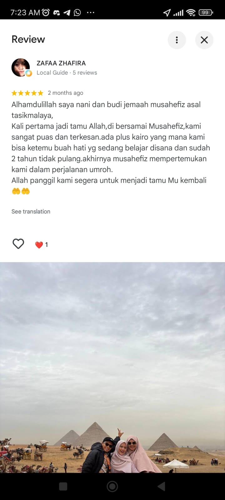 Screenshot Ulasan Google Maps dari Zafaa Zhafira